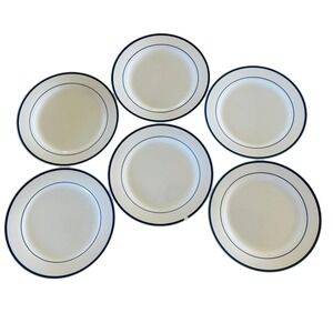 Lot of 6 Oneida Maître De Porcelain Plates 9" White Blue Ring Bistro Style GUC